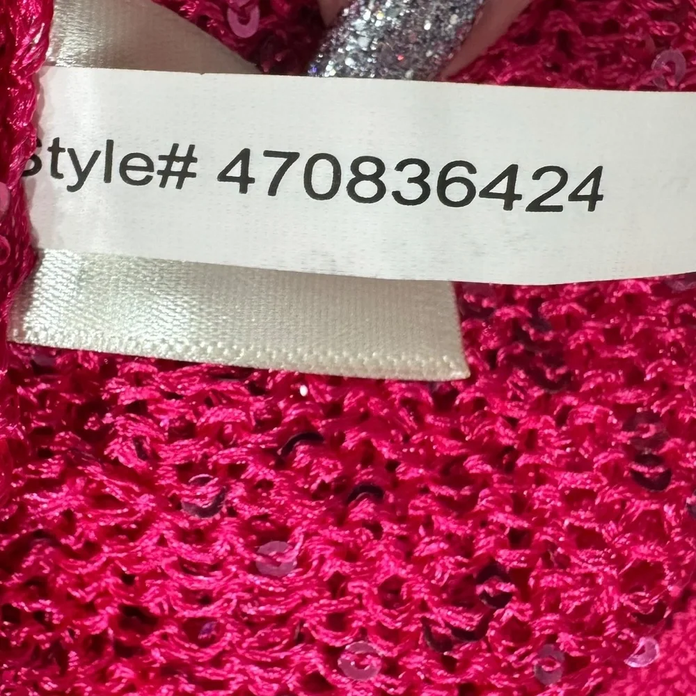 BOSTON PROPER BRIGHT PINK SEQUINS BOXY GLITZ AND GLAMOUR SWEATER  - NWT